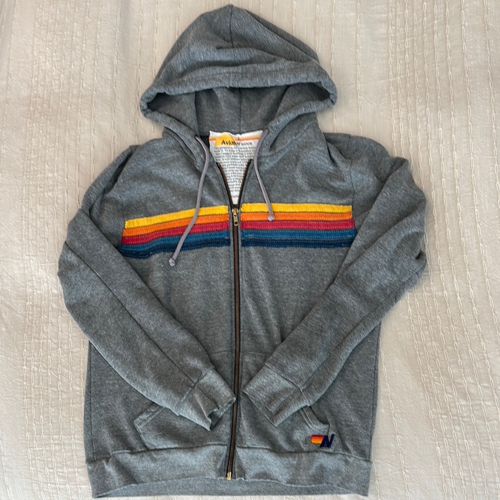 Aviator Nation- Heather Gray 5 Stripe Hoodie-unisex Size L